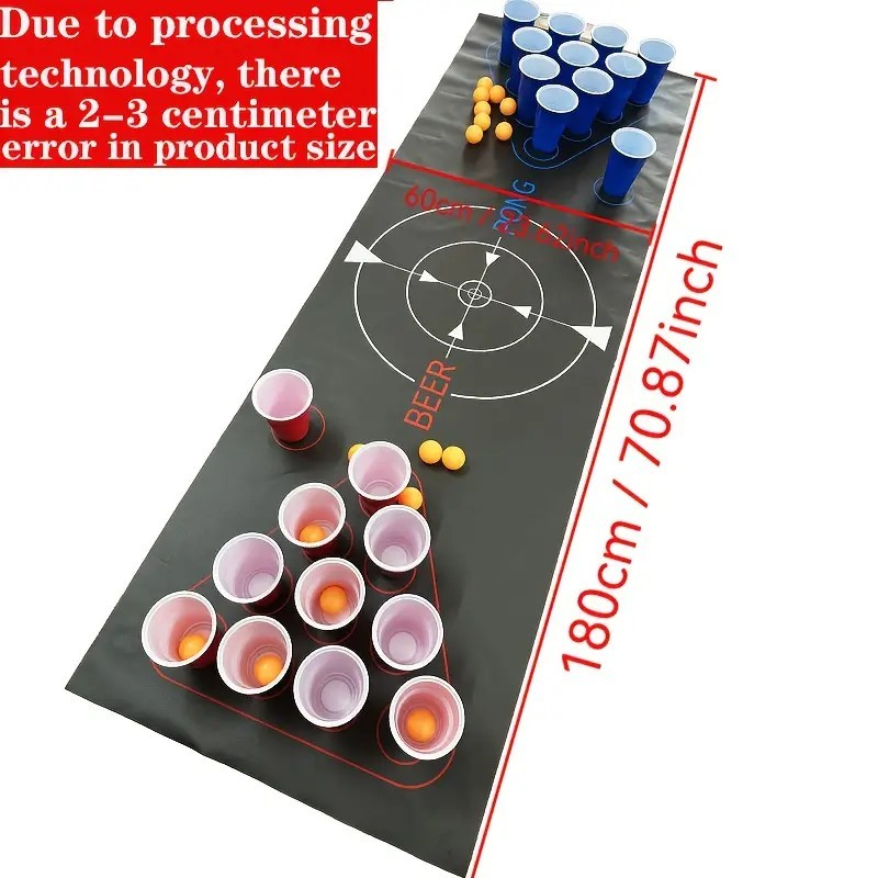 Beer Pong Game Set with Cups, Balls and Mat