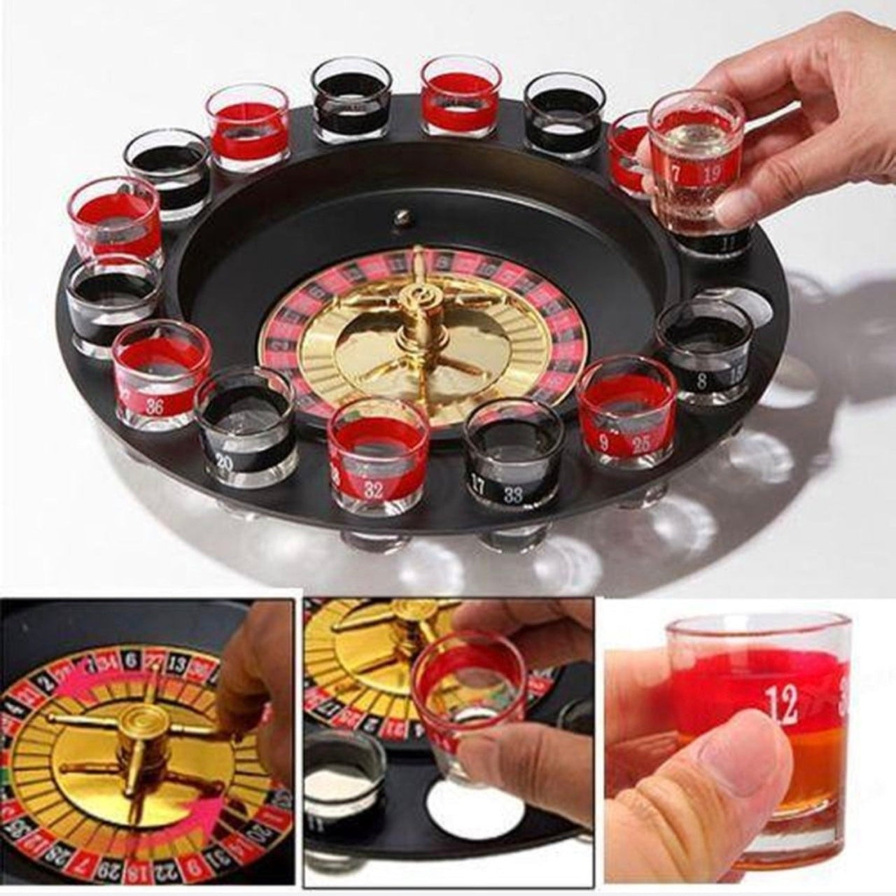 Roulette Drinking Game with 16 Shot Glasses